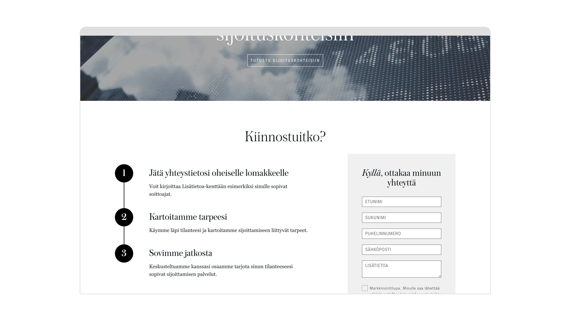 Mandatum Life yhteystietolmake-näkymä